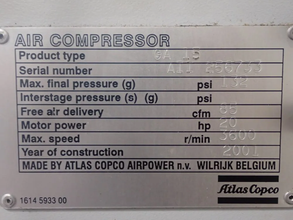 Atlas Copco 20 Hp Ga15 Air Compressor - Ga15