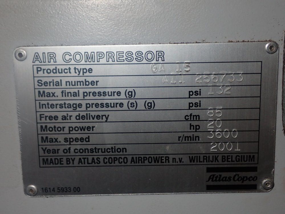 Atlas Copco 20 Hp Ga15 Air Compressor - Ga15