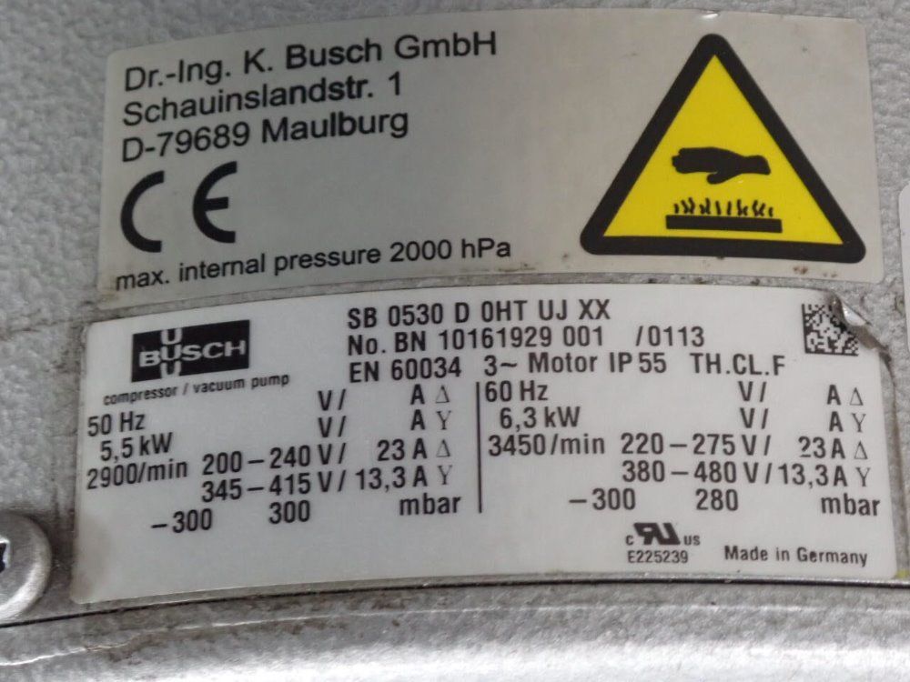 Busch 5.5/6.3 Kw Sb 0530 D 0ht Uj Xx Regeneration Pump/blower - Sb 0530 D 0ht Uj Xx