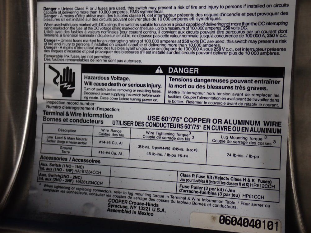 Cooper/crouse-hinds Fusible Disconnect