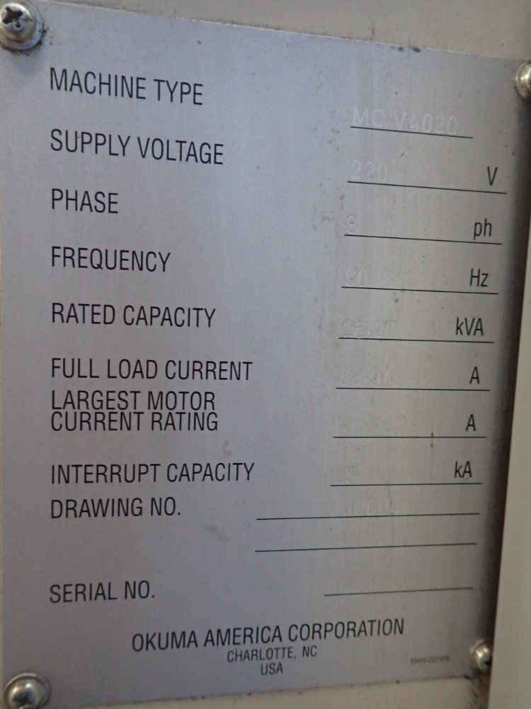 Okuma Mc-v4020 Cnc Vmc - Mc-v4020