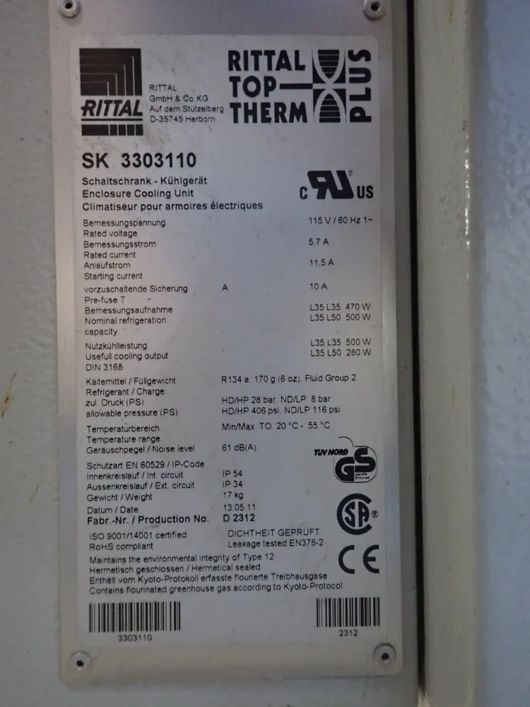 Rittal Cooling Unit With Electrical Cabinet