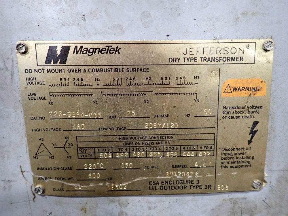 Magnetek 75 Kva Transformer - 223-3234-055