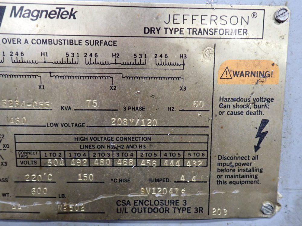 Magnetek 75 Kva Transformer - 223-3234-055