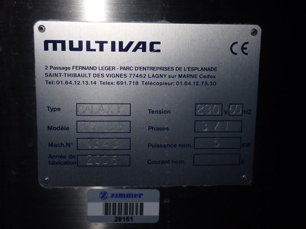 Multivac 18 1/2" X 16" Galaxy Ts355 Vacuum Sealer - Galaxy Ts355