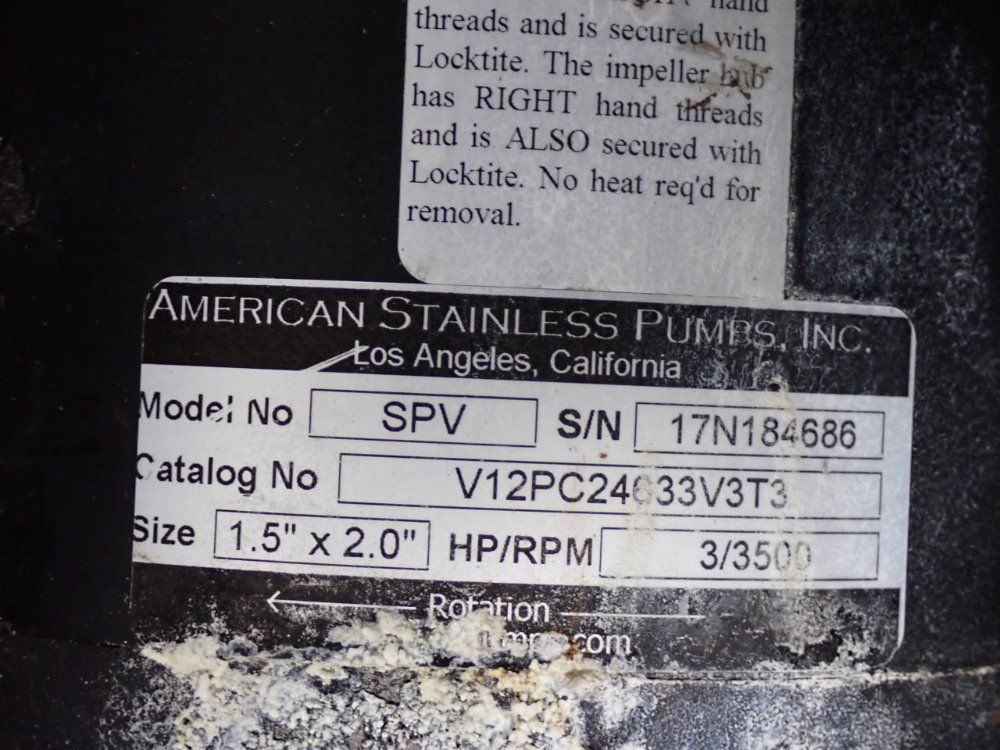 American Stainless Pumps Inc 3 Pump