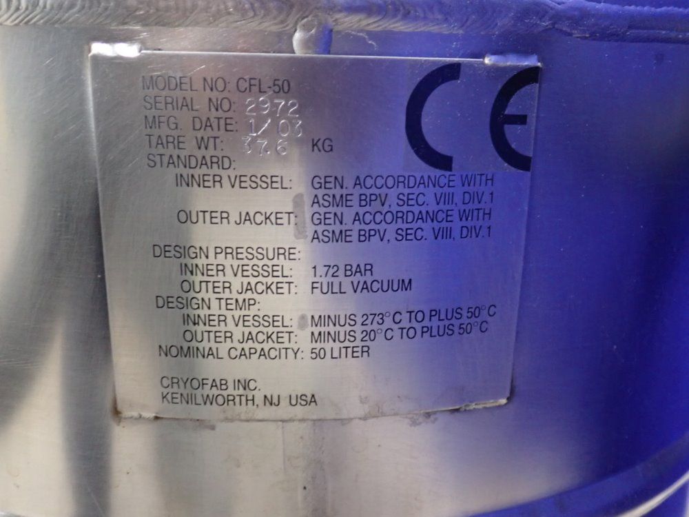 Cryo Fab Inc/ta Instruments 50l Cfl-50 Liquid Nitrogen Cooling Tank - Cfl-50