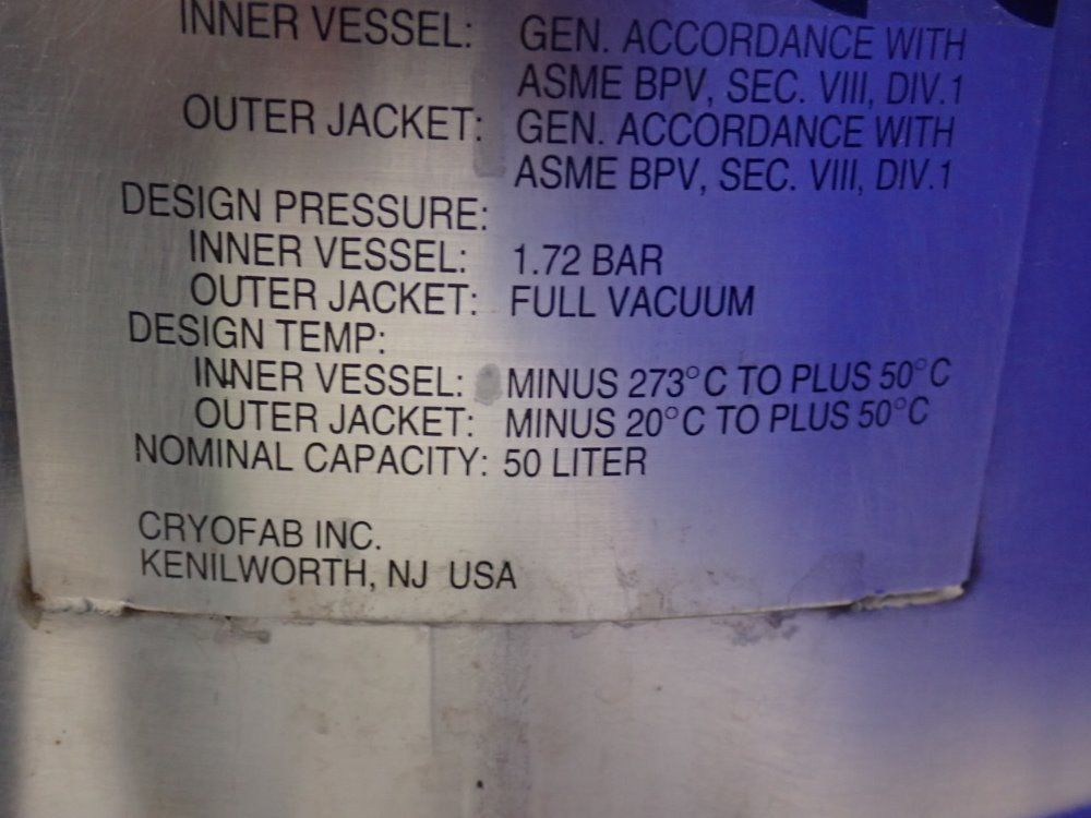 Cryo Fab Inc/ta Instruments 50l Cfl-50 Liquid Nitrogen Cooling Tank - Cfl-50