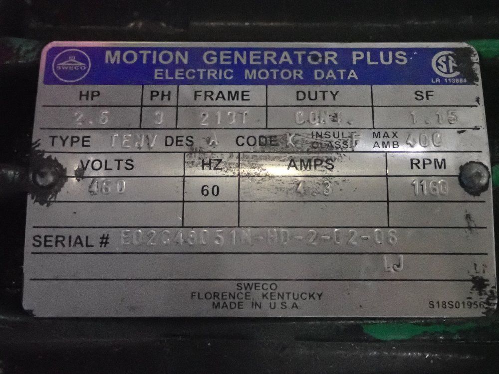 Sweco 2 1/2 Hp Motor - Tewv