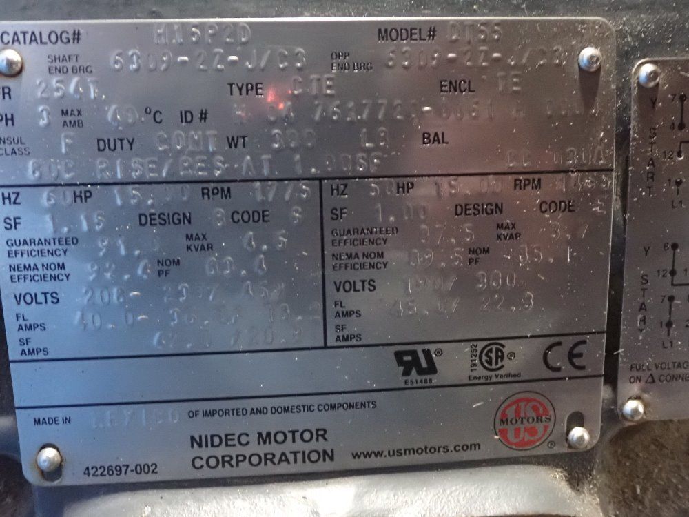 Us Motors 15 Hp Electric Motor - Dtss