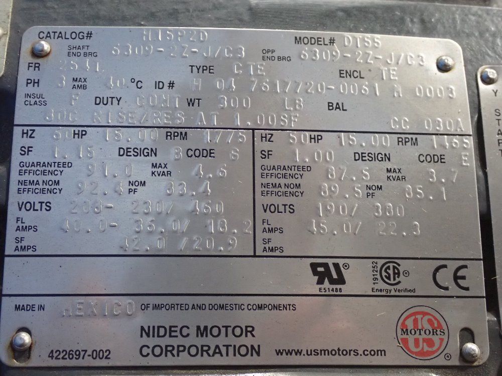 Us Motors 15 Hp Electric Motor - Dtss