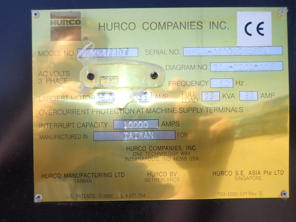 Hurco X: 64" Y: 33.8" Z: 29.9" Cnc Vertical Machining Center - Vmx64/40t