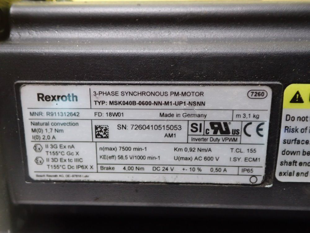 Rexroth Msk040b-0600-nn-m1-up1-nsnn R911312642 Servo Motor - Msk040b-0600-nn-m1-up1-nsnn