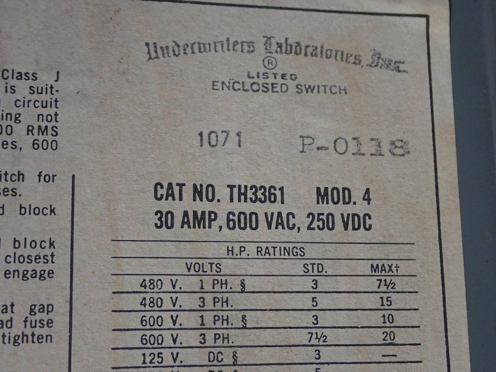 General Electric 30amp/600v Fusible Disconnect - Th3361