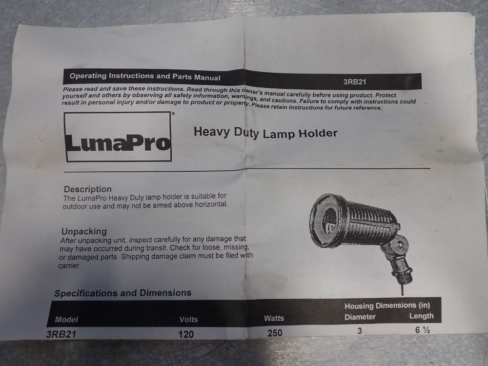 Lumapro Heavy Duty Lamp Holder - 3rb21