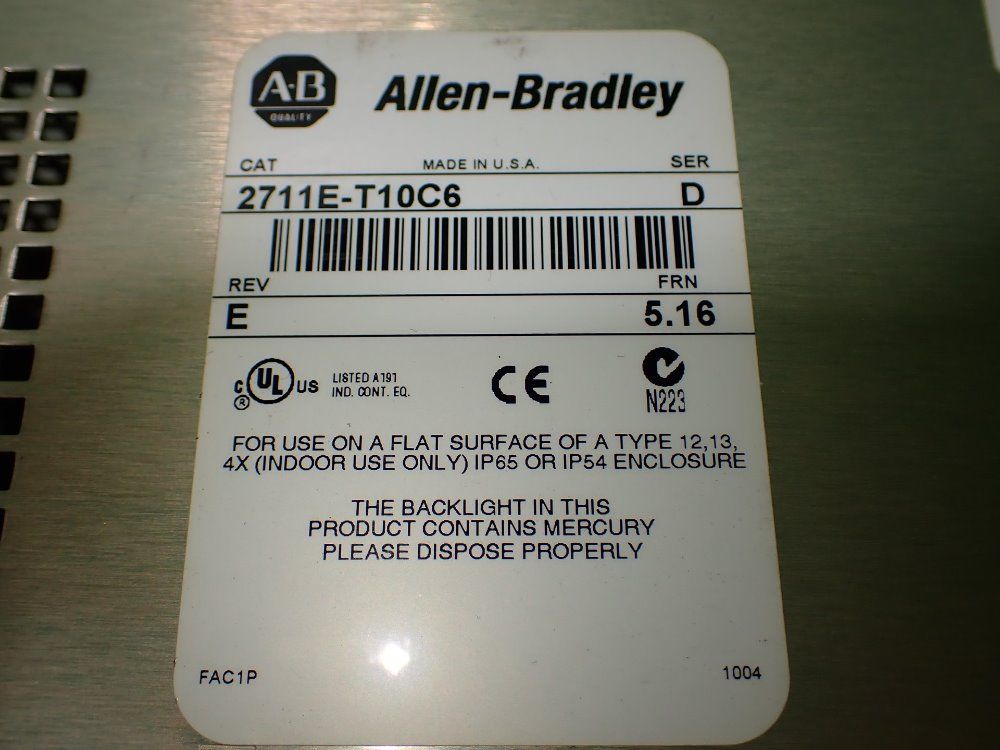 Allen-bradley 2711e-t10c6. Panelview 1000e Operator Panel. - 2711e-t10c6