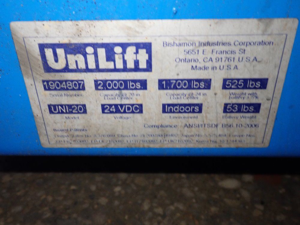 Bishamon/unilift 2000 Lbs Electric Pallet Jack - Uni 20