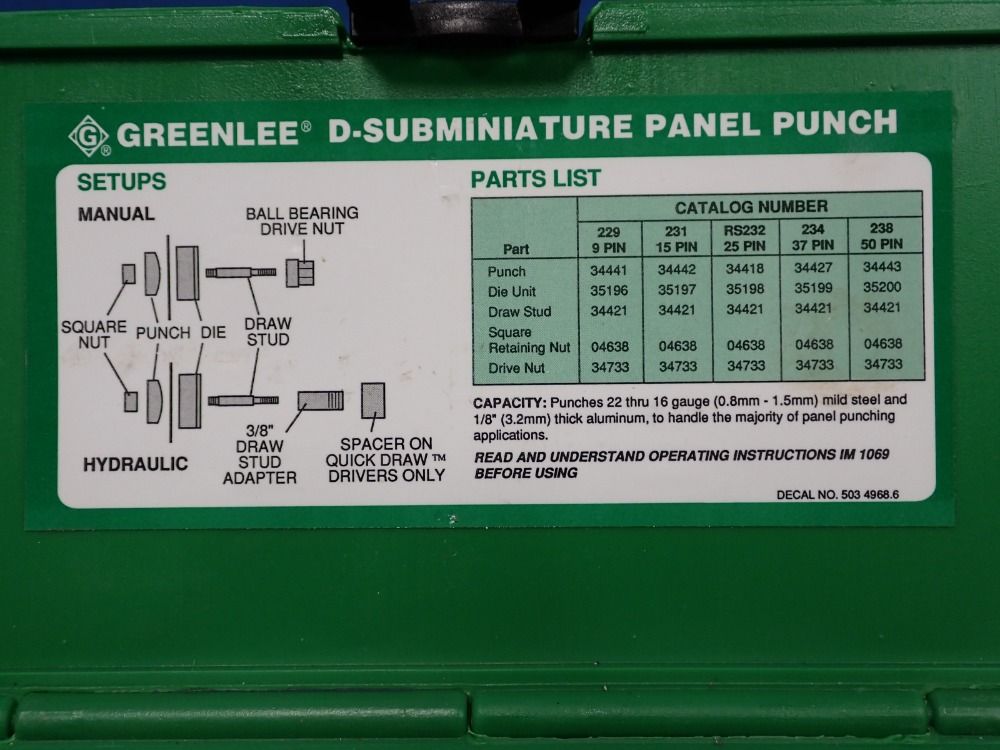 Greenlee Panel Punch - Rs232
