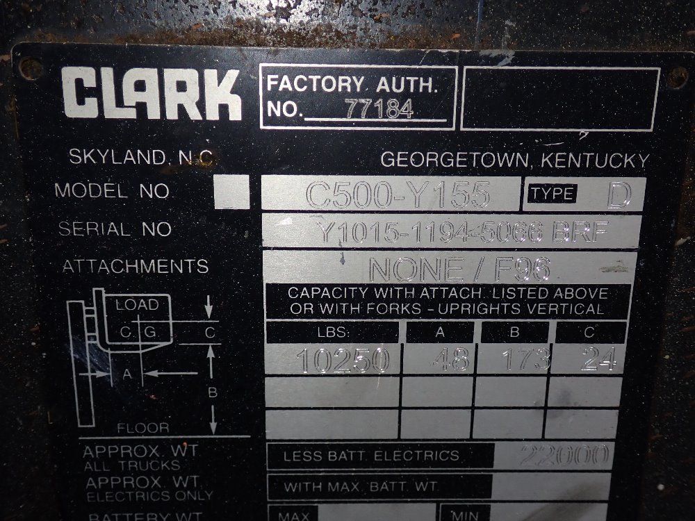 Clark 10250 Lbs Diesel Forklift - C500-y155