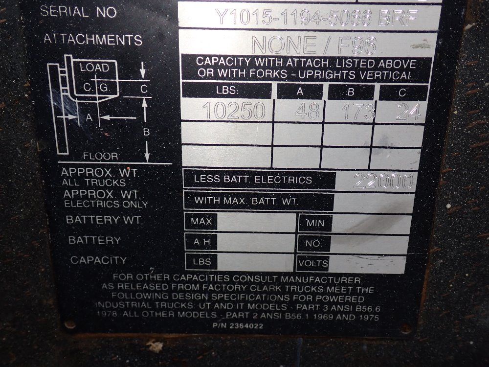 Clark 10250 Lbs Diesel Forklift - C500-y155