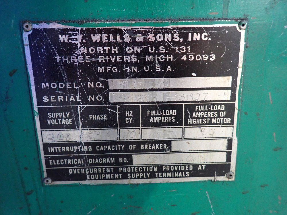 W.f. Wells 15 3/4" X 19" Horizontal Band Saw - F-15-2-4