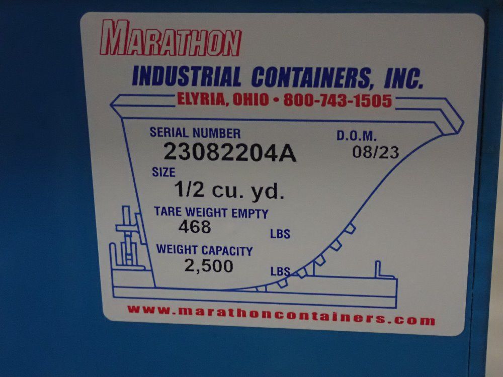 Marathon 0.5 Cu Yd / 2500# 0.5 Cubic Yard (2,500 Lb Capacity) Self-dumping Hopper With Posi-lock - Hd-50