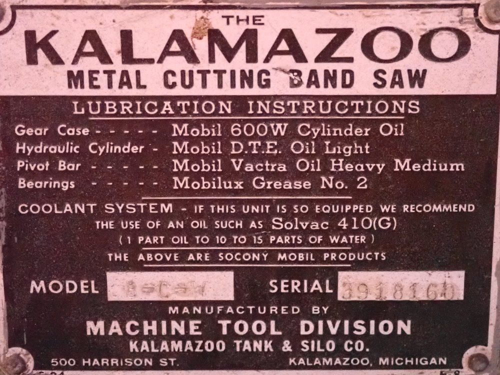 Kalamazoo Horizontal Metal Bandsaw - 8-c-w