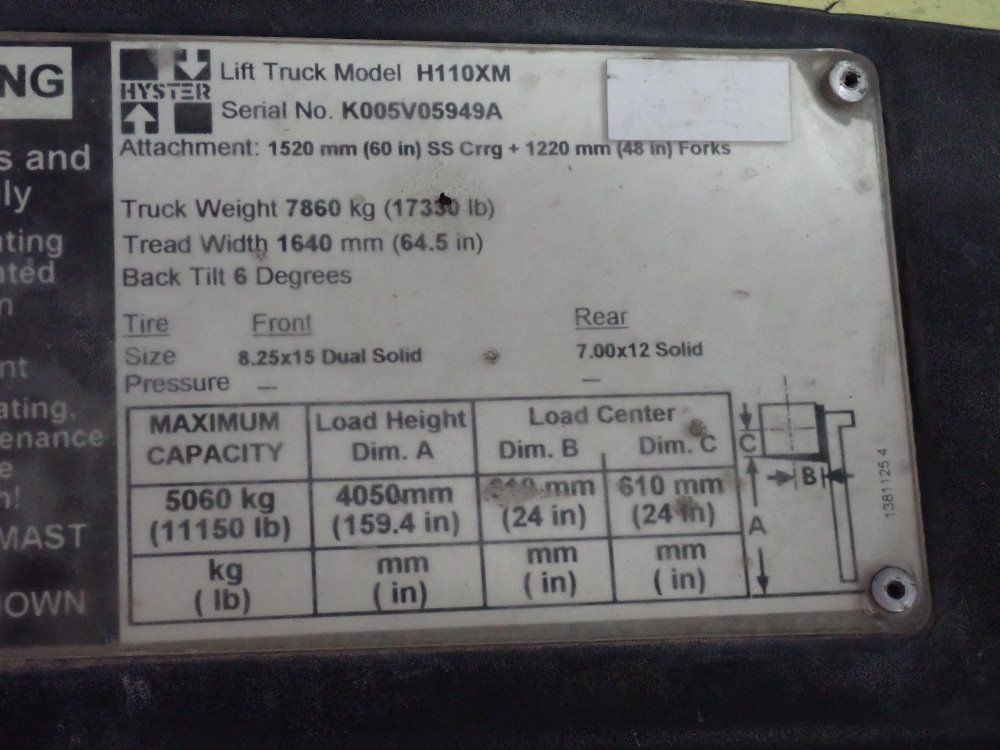 Hyster 11,150 # Diesel Forklift - H110xm