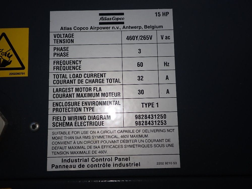 Atlas Copco 15 Hp Air Compressor - Ga11vsd