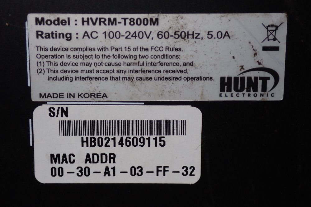 Hunt 5.0 Amps Digital Video Recorder - Hvrm-7800m