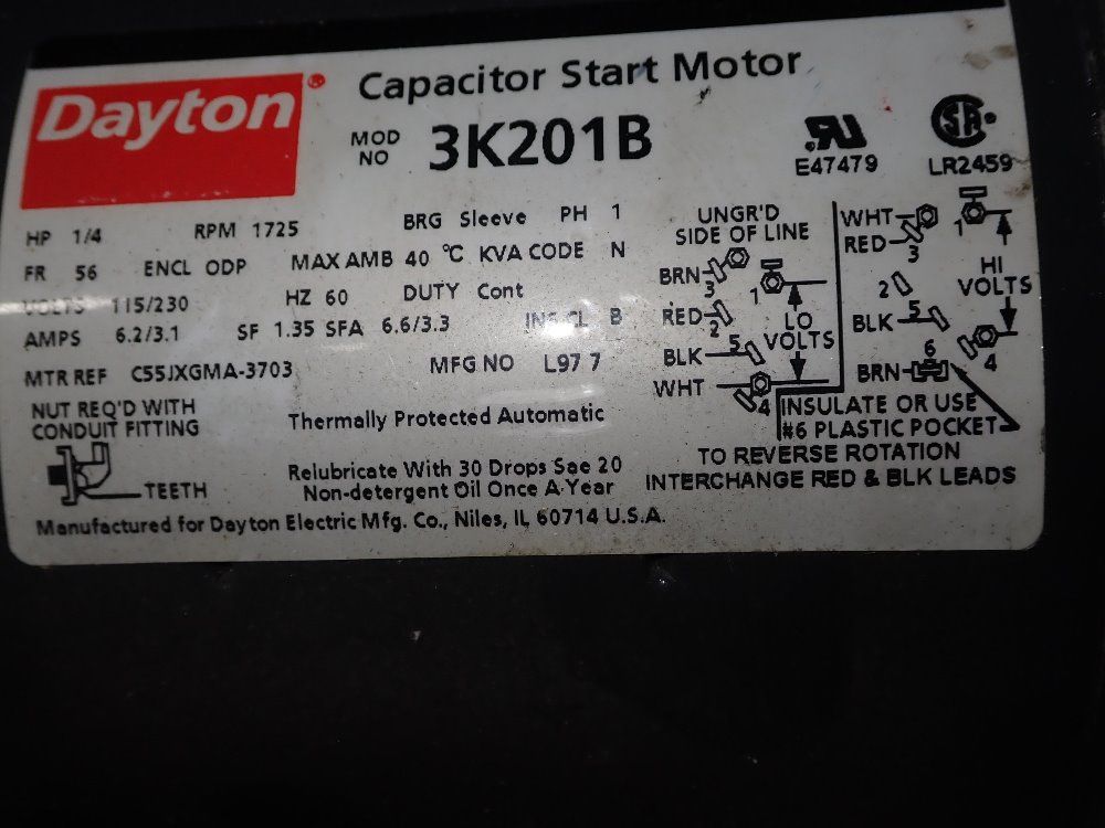 Dayton 1/4 Hp Motor - 3k201b
