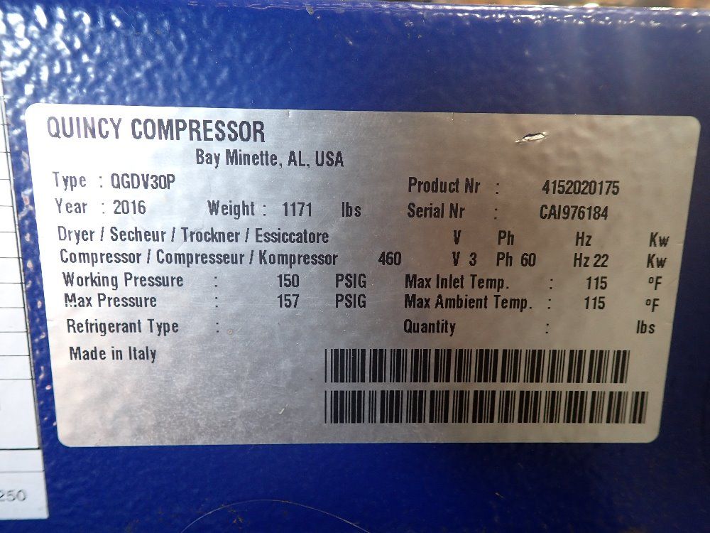 Quincy 22kw Compressor - Qgdv-30