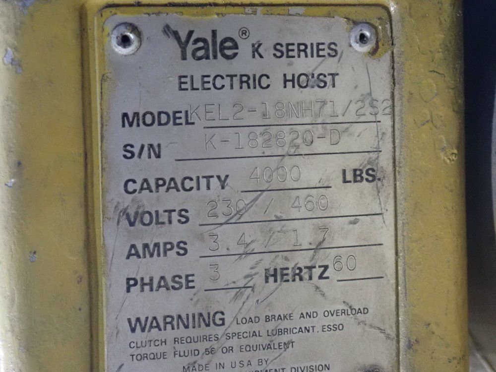 Yale 4000 Lbs. Electric Hoist - Kel2-18nh71/282