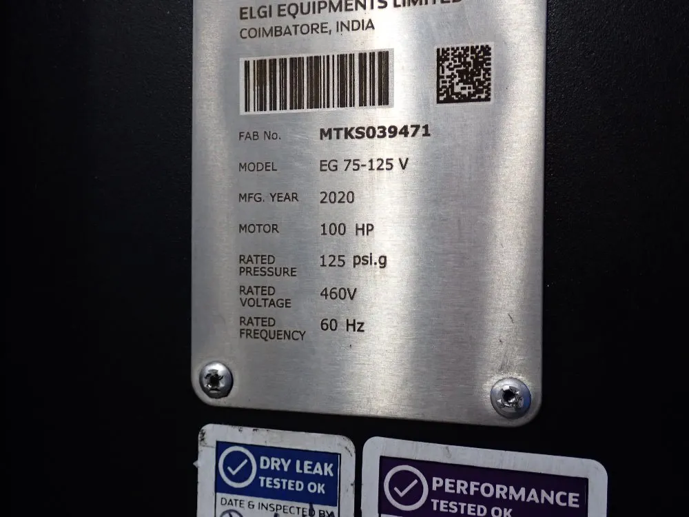 Elgi 100 Hp Air Compressor - Cg 75-125v