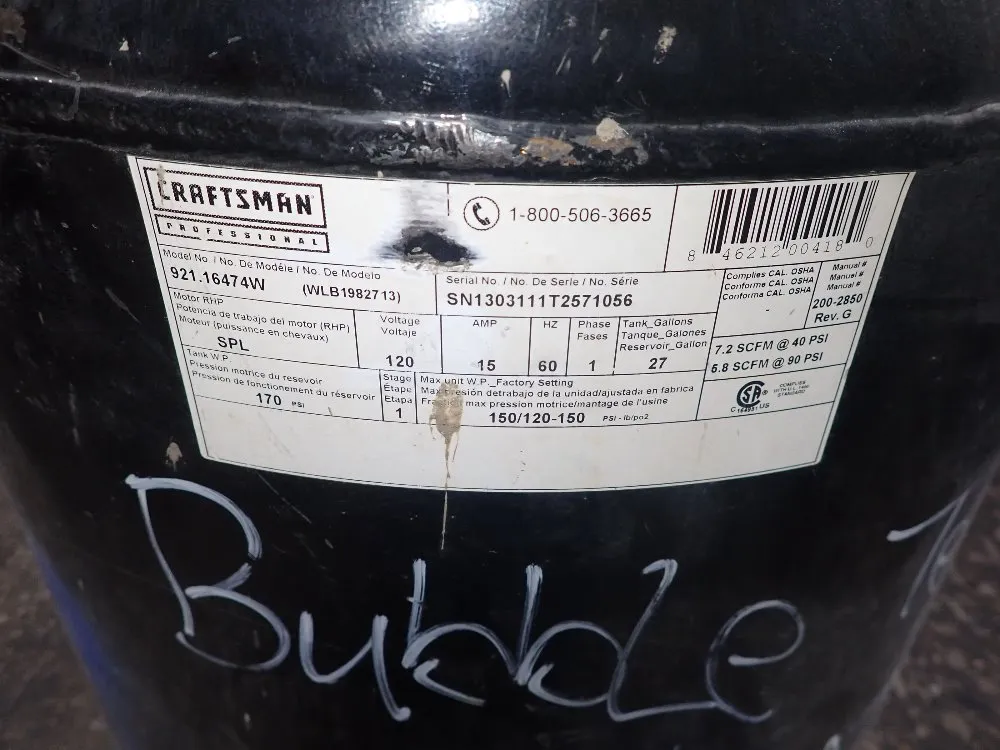 Craftsman 2 Hp Air Compressor - 921.16474w