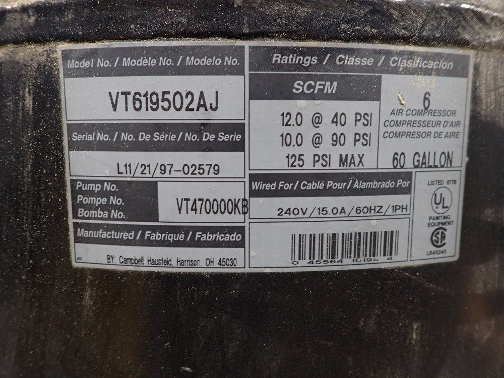 Cambell 3 Hp Air Compressor - Vt619502aj