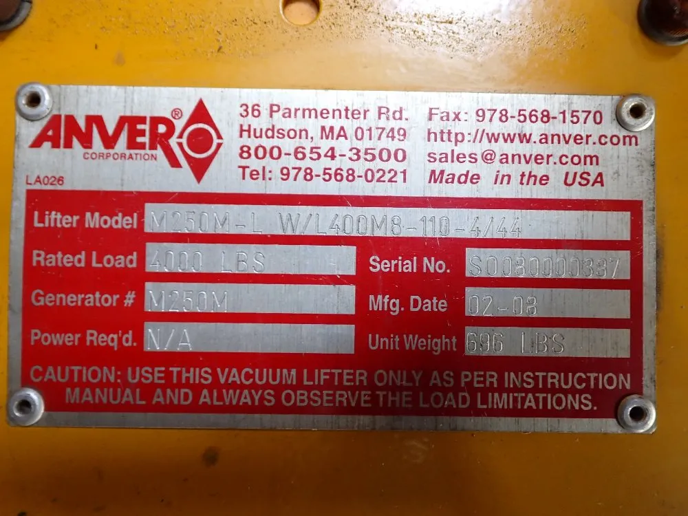 Anvero 4000lbs Vacuum Lift - M250m-l W/l400mb-110-4/44