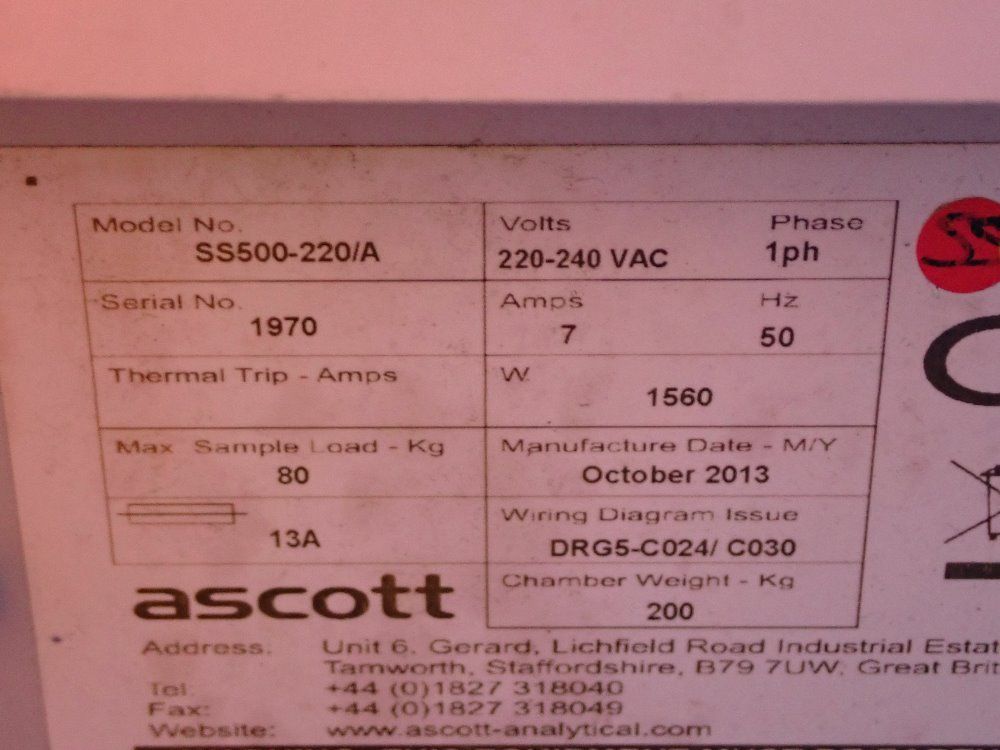 Ascott 43" X 27" X 24" Hid Salt Spray Corrosion Chamber - Ss500-220/a