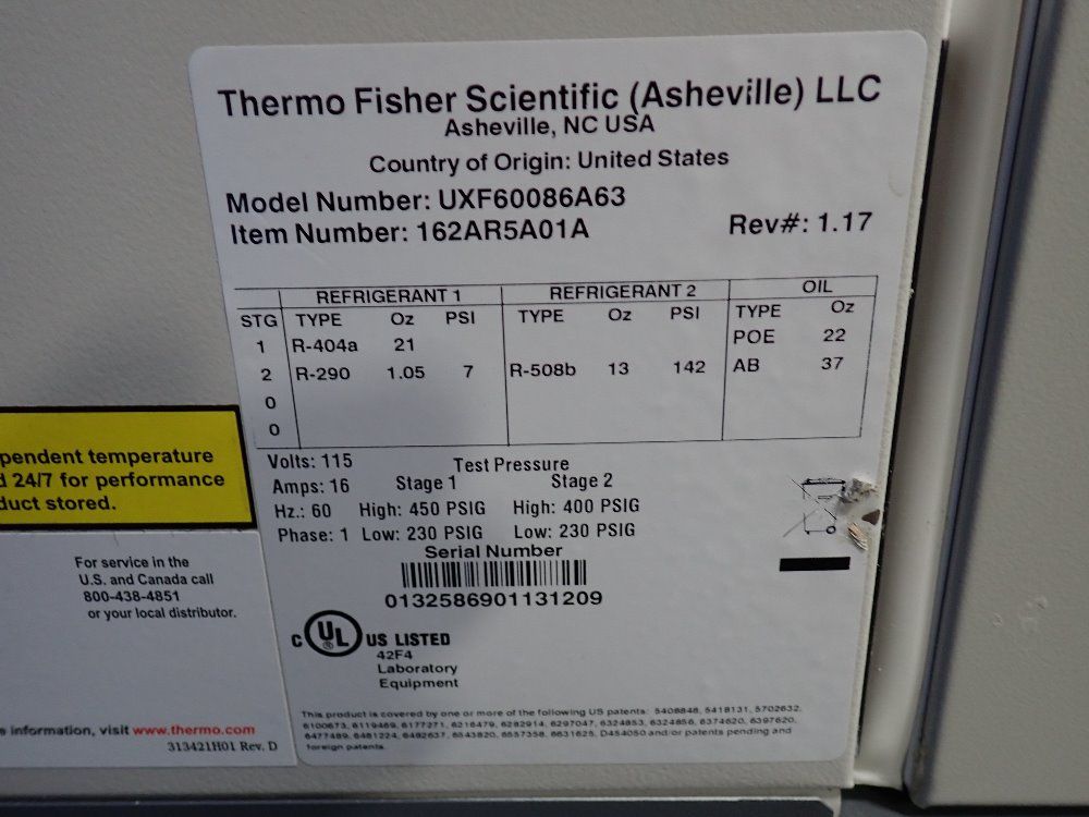 Thermo Scientific 4 Shelves/34" X 27" X 51" Id Freezer - Uxf60086a63