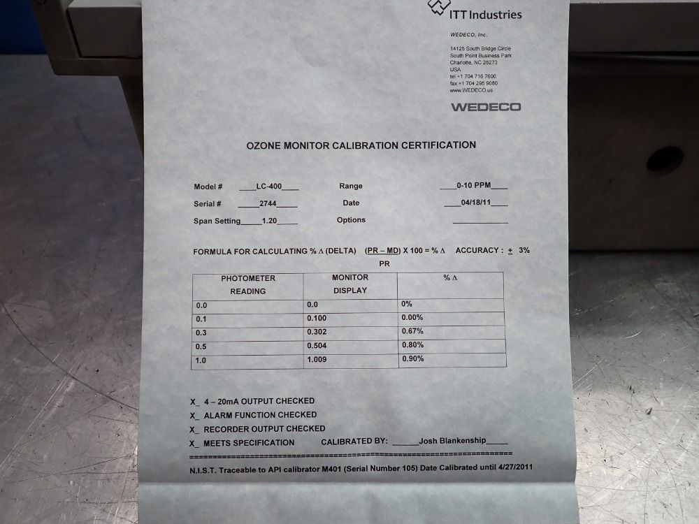 Pci-wedeco Inc. 0-10 Ppm Ozone Monitor, Manual Pressure - Lc-100