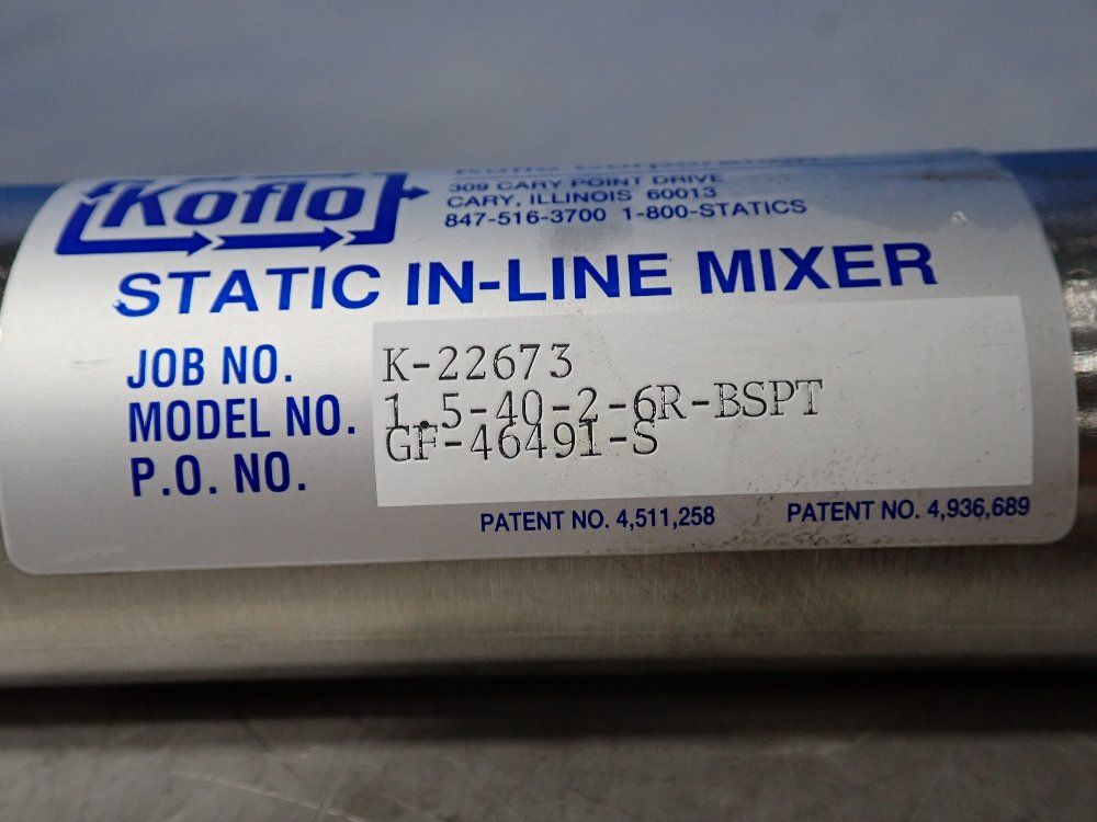 Koflo Static In-line Mixer - 1.5-40-2-6r-bspt