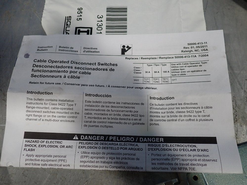 Square D Cable Operated Disconnect Switch - 31301-061-56