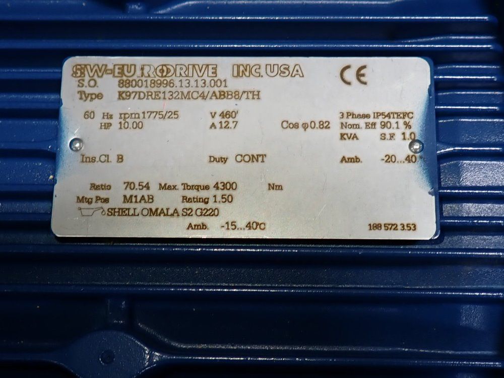 Sew Eurodrive 10 Hp Gear Drive - K97dre132mc4/abb8/th