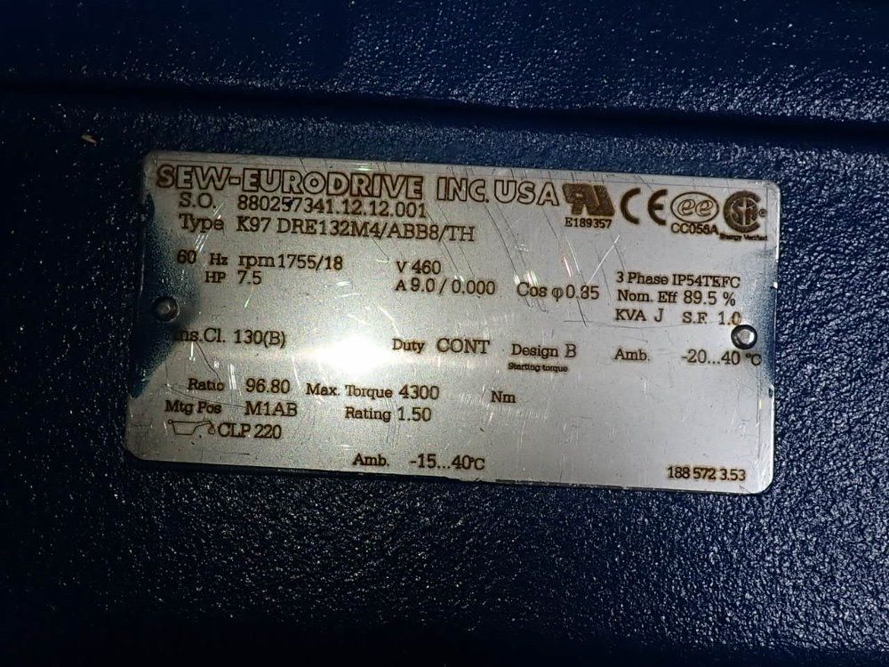Sew Eurodrive 7.5 Hp Gear Drive - K97 Dre132m4/abb8/th