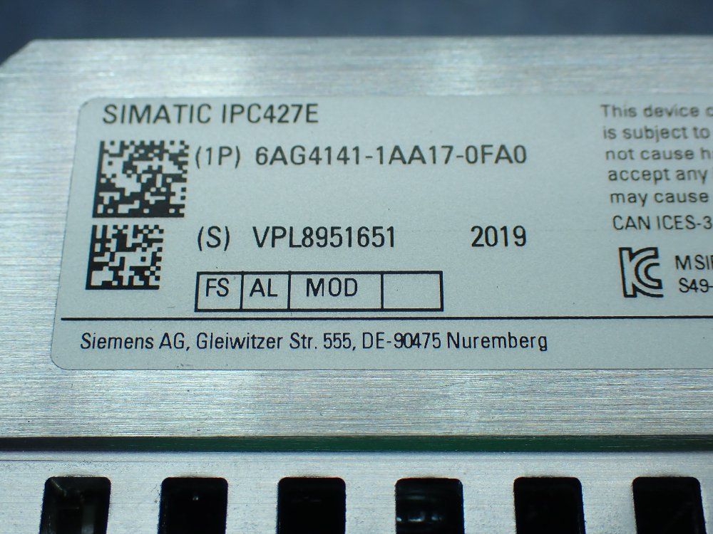Siemens Simatic Ipc427e Microbox Pc - 6ag4141-1aa17-0fa0