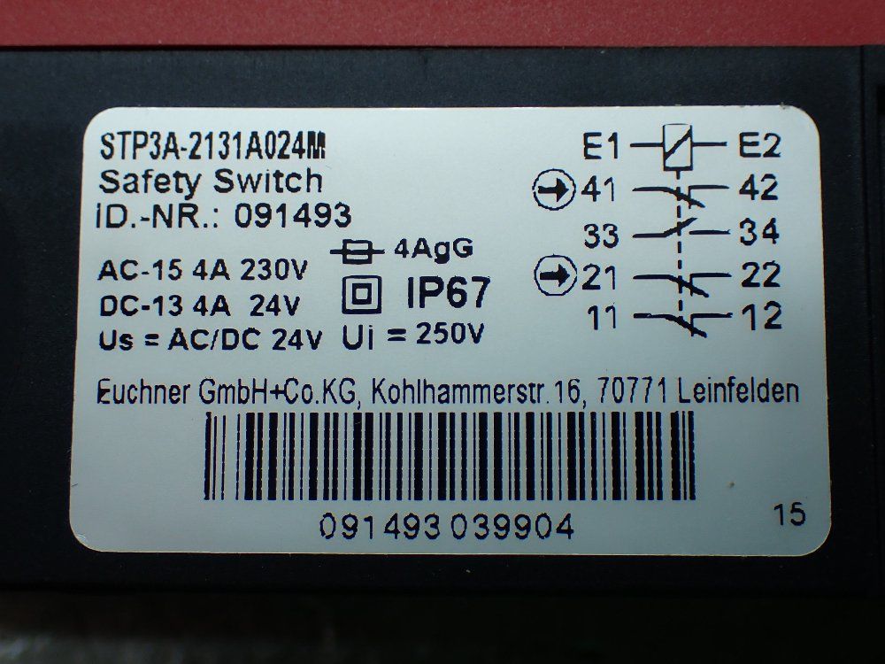 Euchner Safety Switch. - Stp3a-2131a024m