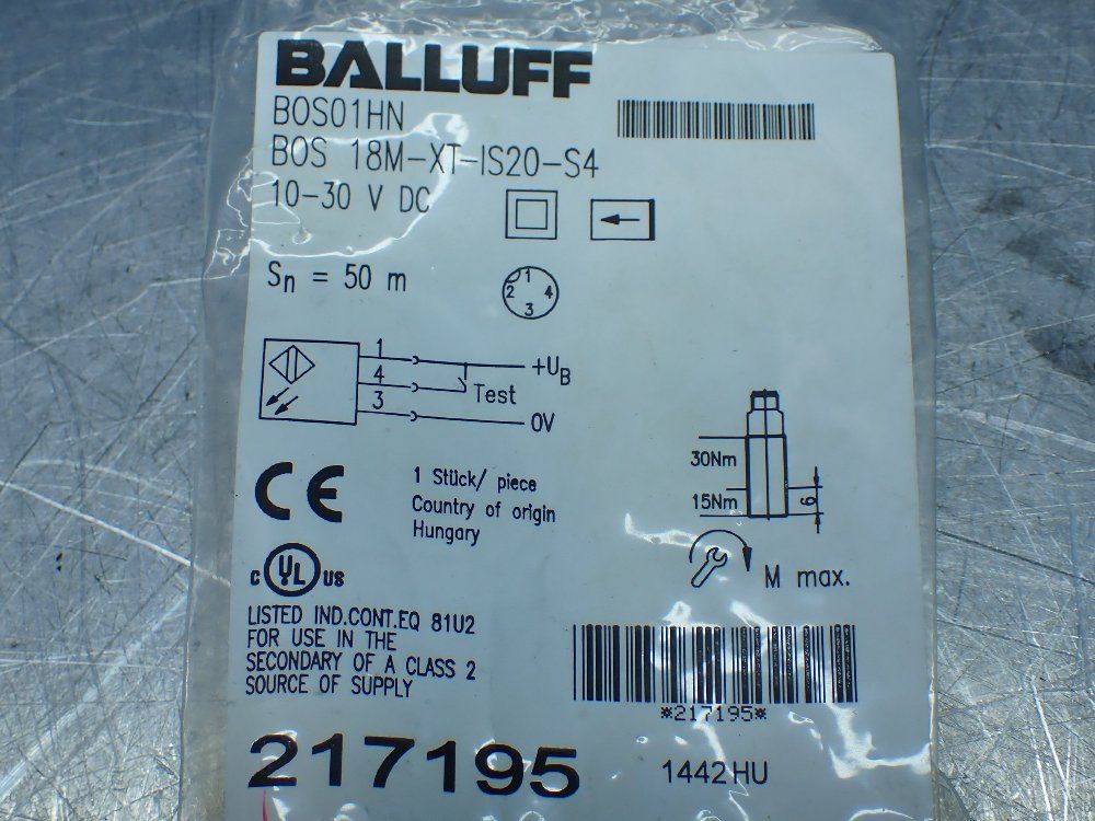Balluff Through Beam Sensor. - Bos 18m-xt-is20-s4