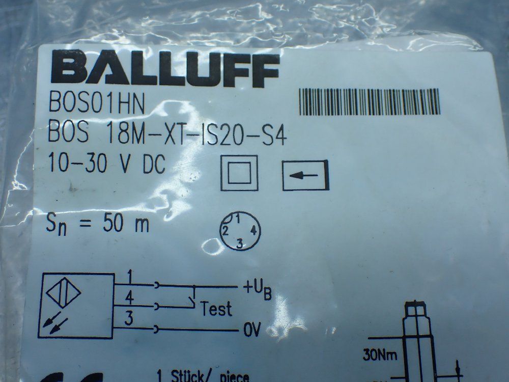 Balluff Through Beam Sensor. - Bos 18m-xt-is20-s4