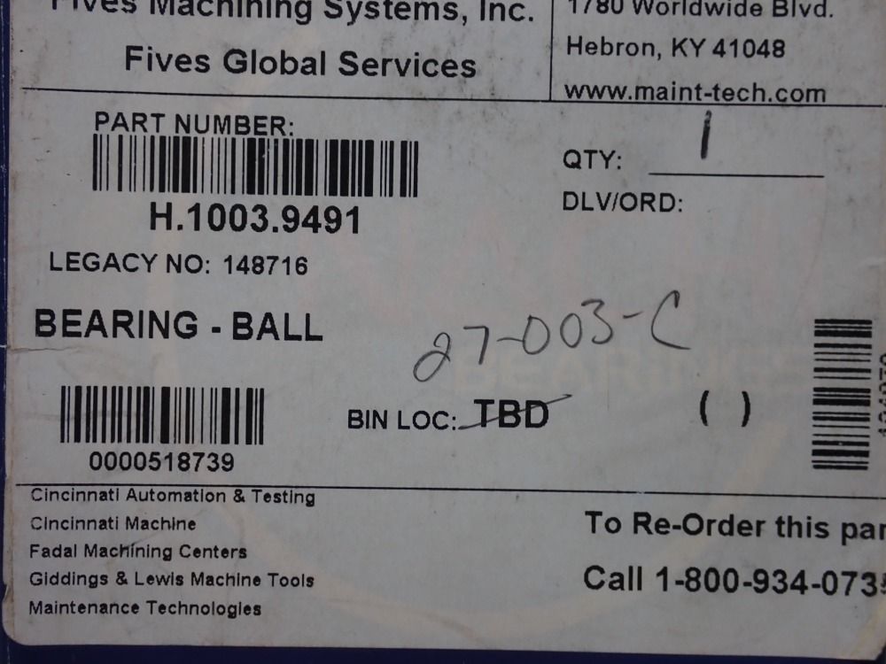 Nachi Ball Bearing, 6000 Series - 6011nr