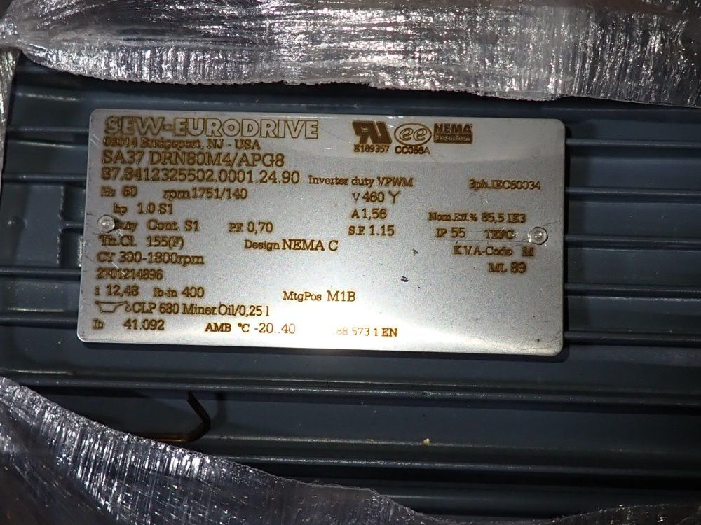 Sew Eurodrive 1 Hp Gear Drive - Sa37 Drn80m4/apg8